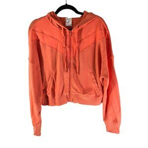 Aerie Offline Womens Cropped Zip-Up Hoodie Pockets Drawstring Orange Size S